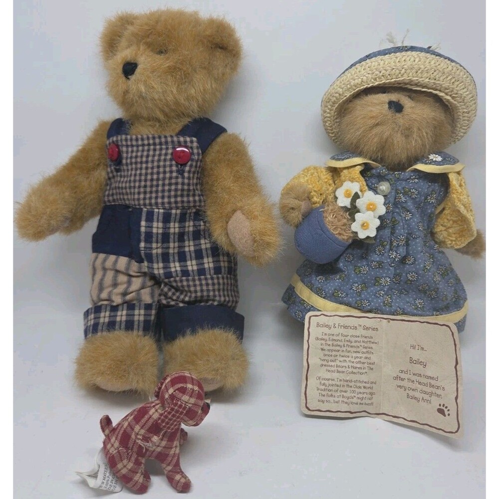 Boyd Bears Bailey 8"/Jake 10" Plush Lot AS IS Damaged Toy Dog/Straw Hat & Tag